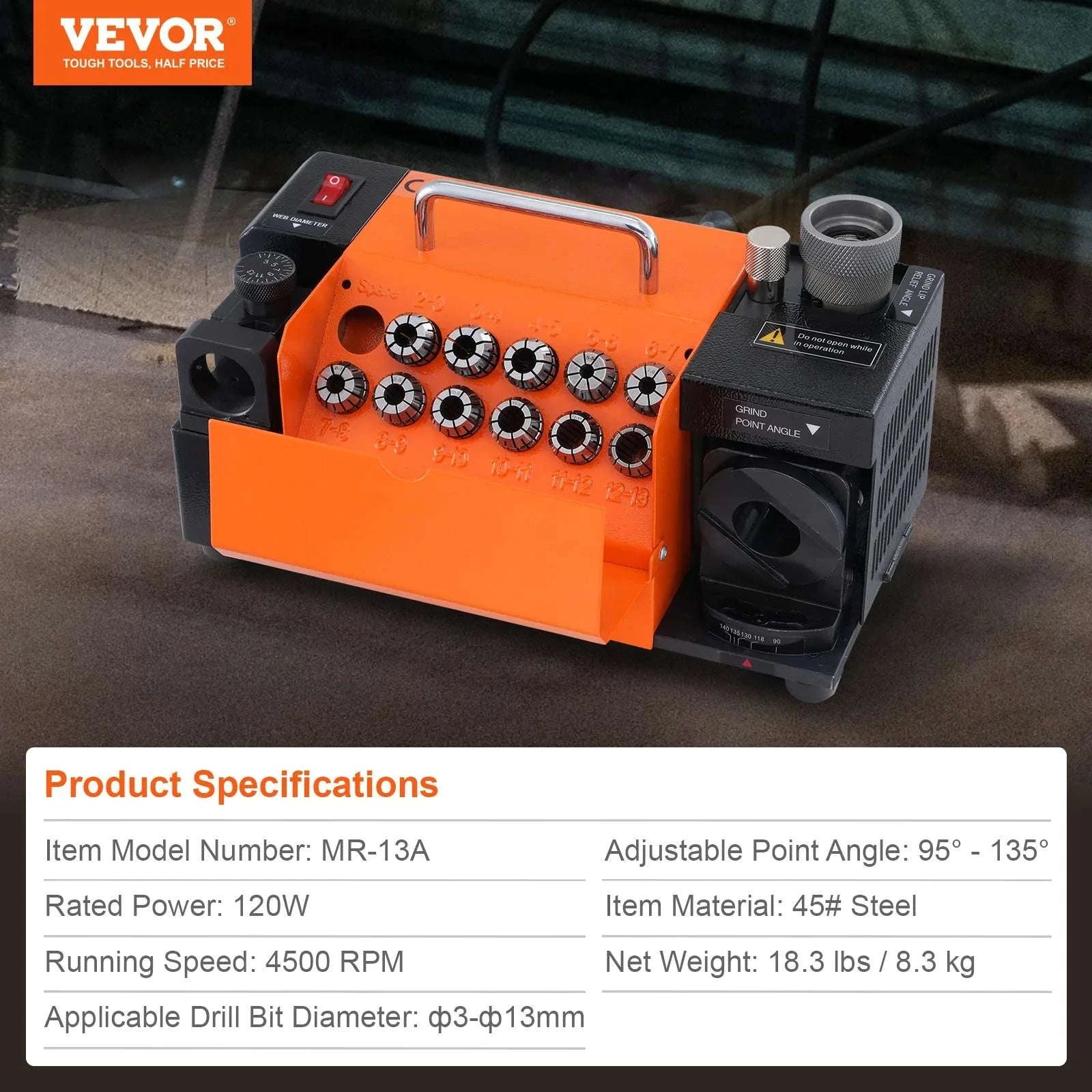Drill Bit Sharpener Machine 4500RPM Adjustable Angle with 18 Collets-MR-20G / United States