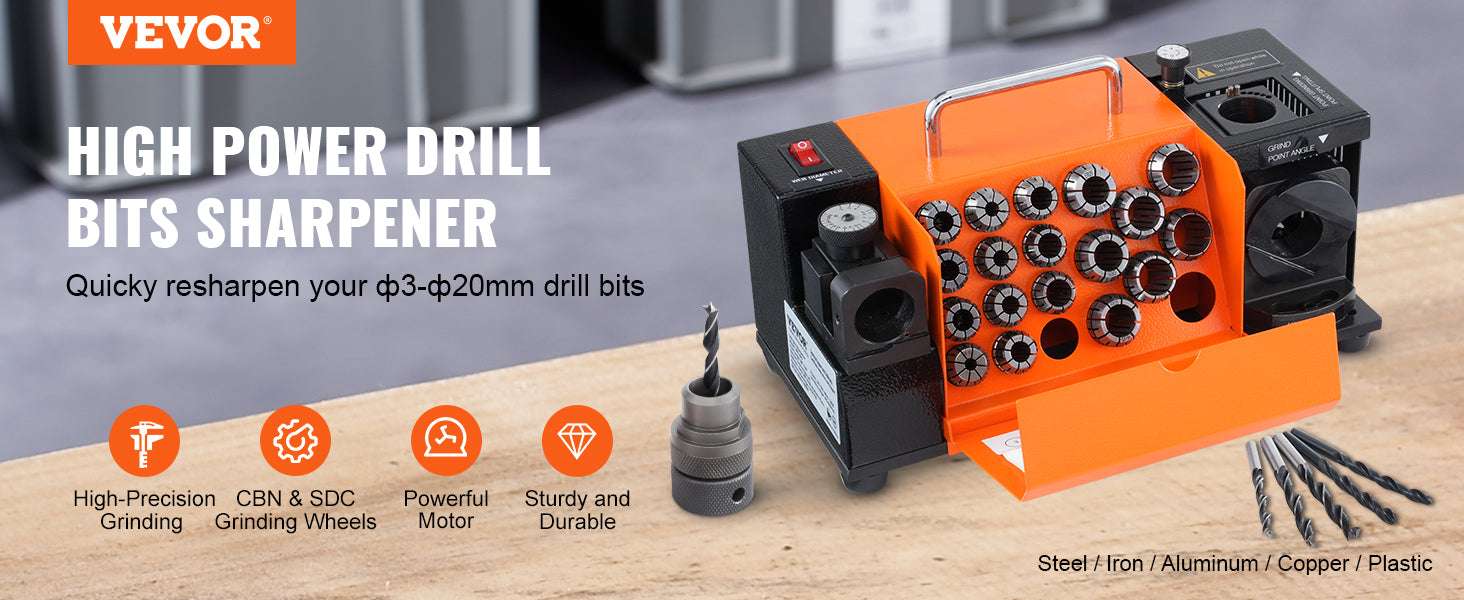 Drill Bit Sharpener Machine 4500RPM Adjustable Angle with 18 Collets-MR-20G / United States