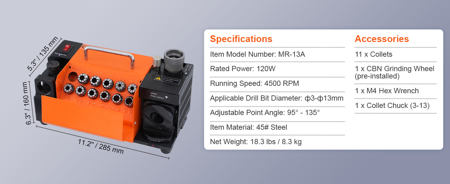 SucceBuy Drill Bits Sharpener MR-13A MR-13B MR-20G Mill Grinder Portable Sharpening Machine with 18/11 Collets For Workshop