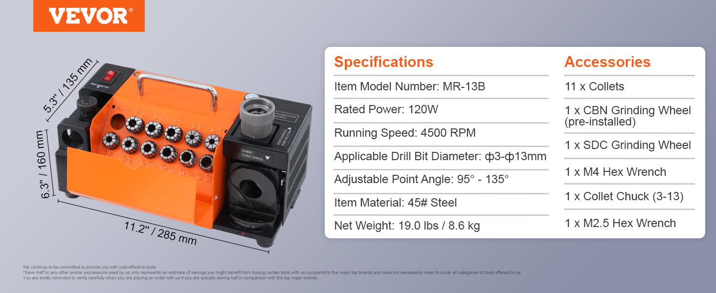 SucceBuy Drill Bits Sharpener MR-13A MR-13B MR-20G Mill Grinder Portable Sharpening Machine with 18/11 Collets For Workshop