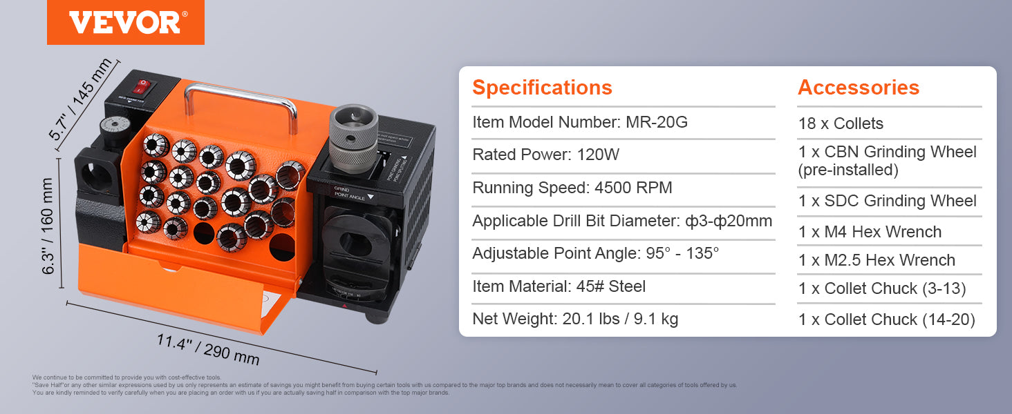 SucceBuy Drill Bits Sharpener MR-13A MR-13B MR-20G Mill Grinder Portable Sharpening Machine with 18/11 Collets For Workshop
