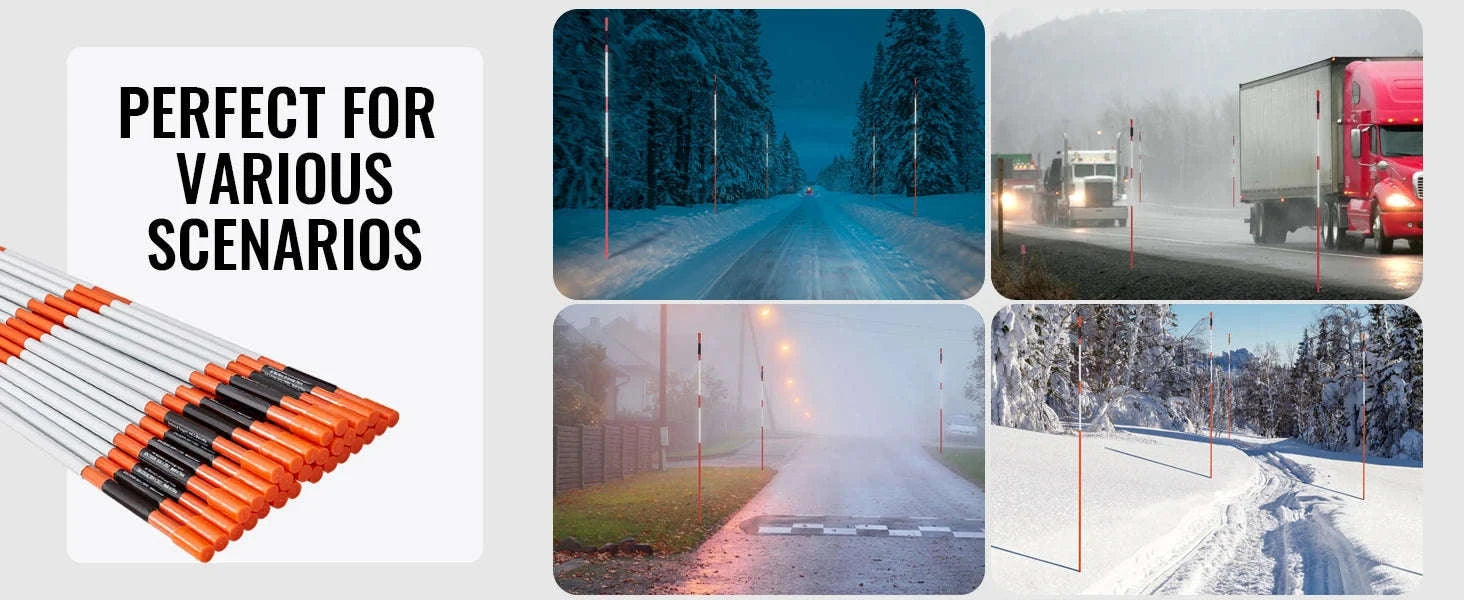 Driveway Markers 48 Inch Fiberglass Snow Stakes with Reflective Strip-30 pcs / United Kingdom