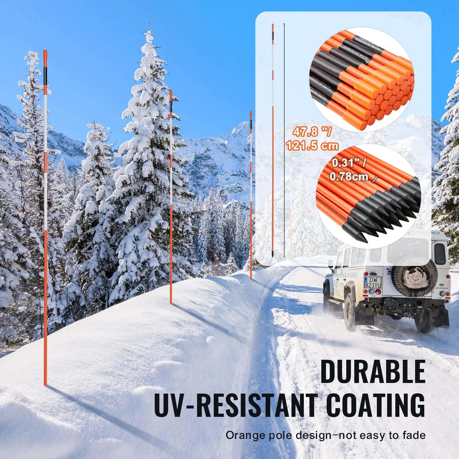 Driveway Markers 48 Inch Fiberglass Snow Stakes with Reflective Strip-30 pcs / United Kingdom