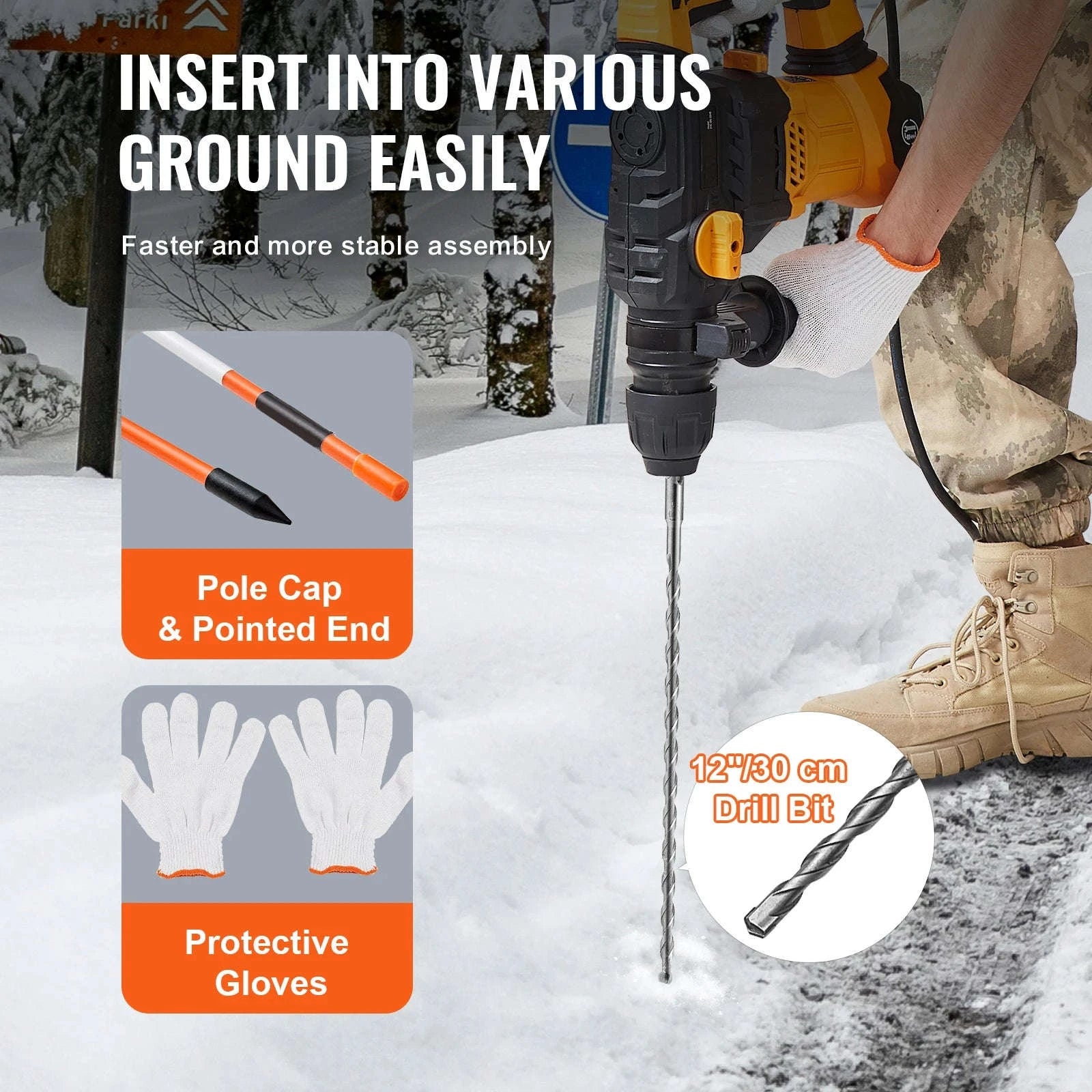 Driveway Markers 48 Inch Fiberglass Snow Stakes with Reflective Strip-30 pcs / United Kingdom