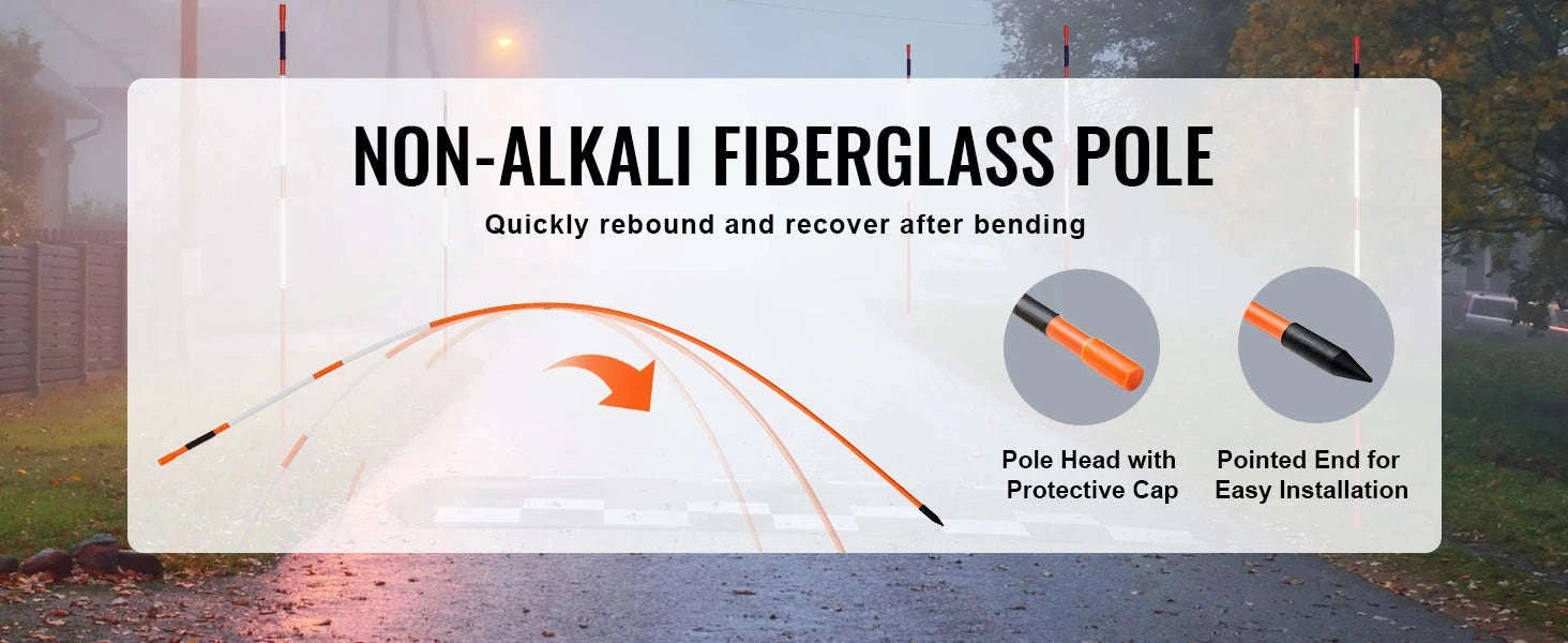 Driveway Markers 48 Inch Fiberglass Snow Stakes with Reflective Strip-30 pcs / United Kingdom