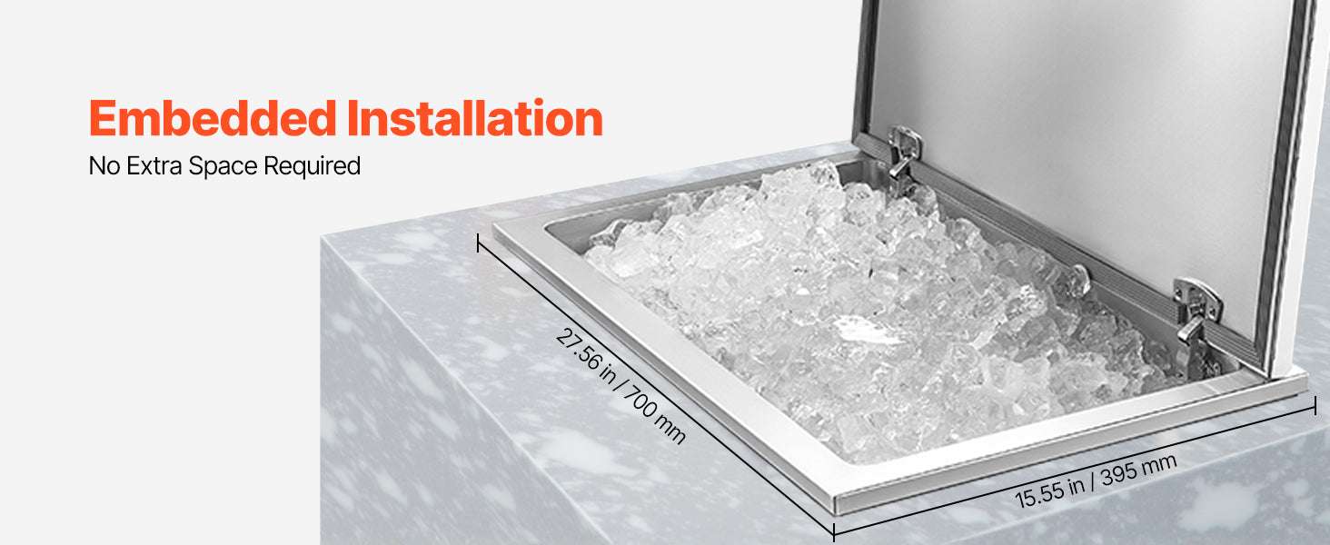 Drop-In Stainless Steel Ice Chest with Lid & Drain for Outdoor Bar-19.88x15.94x14.57in / United States