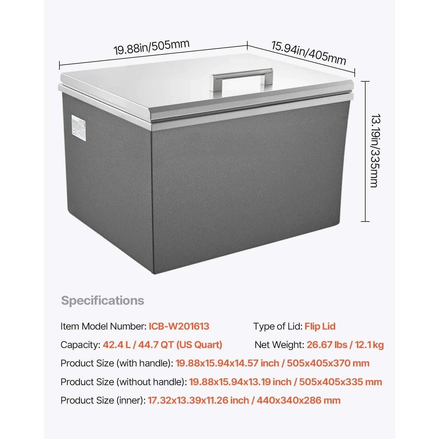 Drop-In Stainless Steel Ice Chest with Lid & Drain for Outdoor Bar-19.88x15.94x14.57in / United States