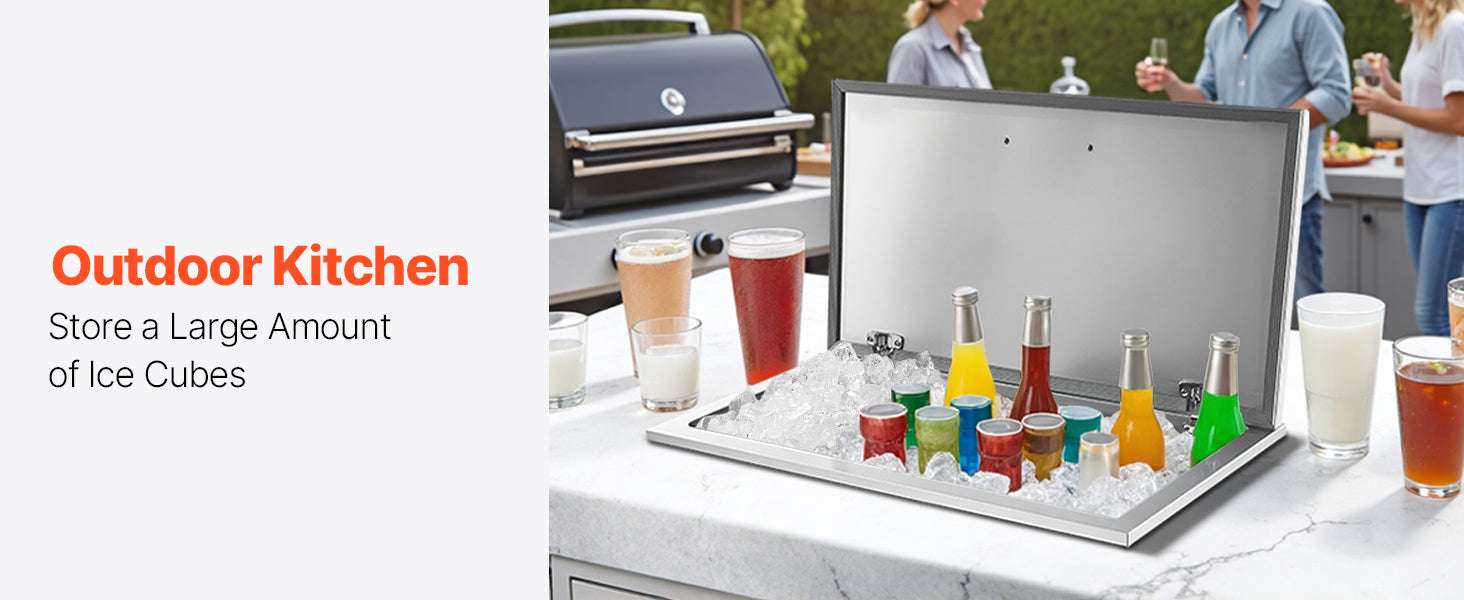 Drop-In Stainless Steel Ice Chest with Lid & Drain for Outdoor Bar-19.88x15.94x14.57in / United States