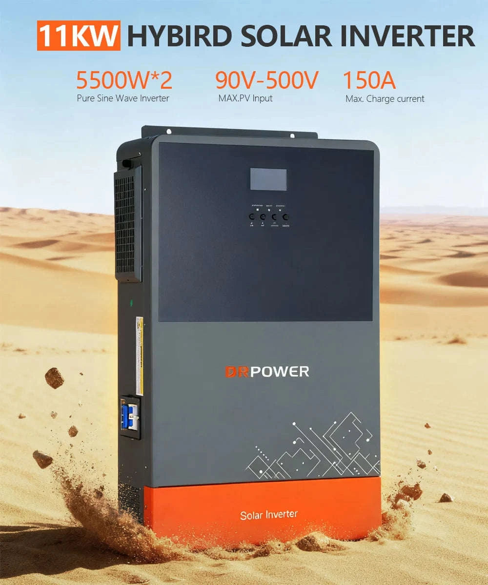 DRPOWER Dual MPPT Hybrid Solar Inverter 11KW 48V Pure Sine Wave Inverter 230V On Grid Off Grid 150A Solar Controlle Max PV 500V-11KW 48V / 220-240V / Poland