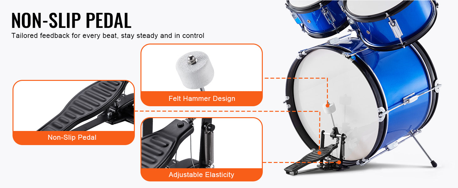 5-Piece Kids Drum Set 16'' Beginner Kit with Bass, Snare & Toms