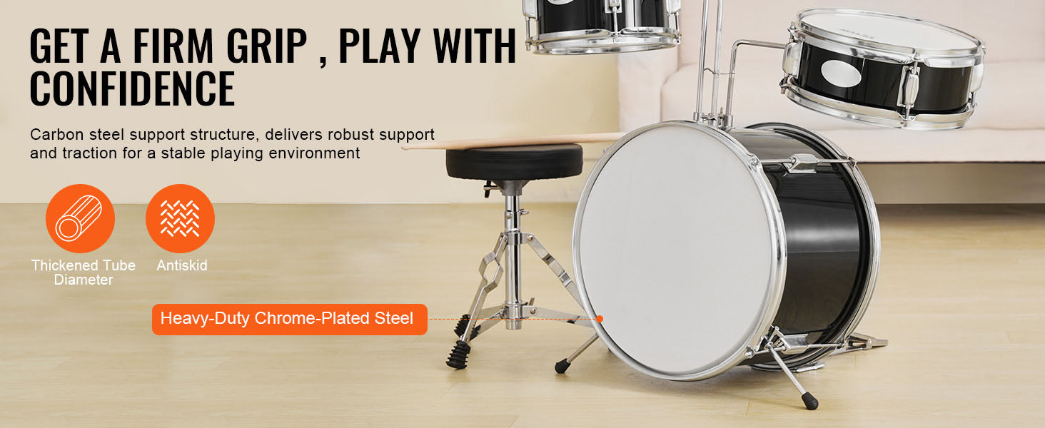 Kids 3-Piece Drum Set with 14" Bass, Adjustable Throne & Cymbal