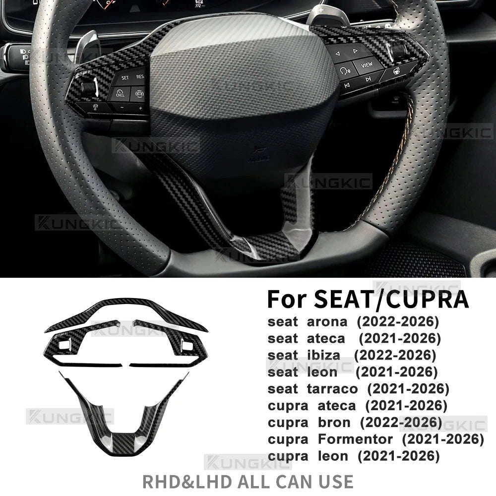 Dry Carbon Fiber Steering Wheel Bottom Trim for Seat and Cupra-Above button / Germany