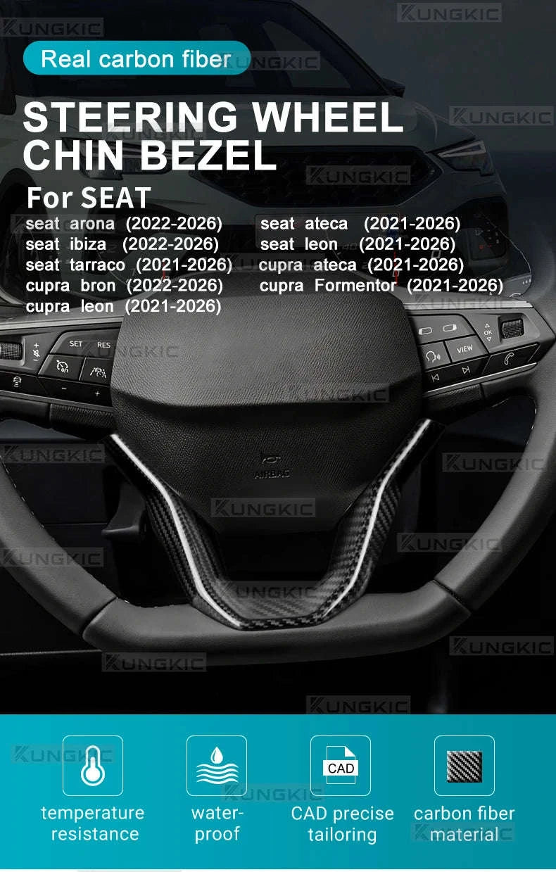 Dry Carbon Fiber Steering Wheel Bottom Trim for Seat and Cupra-Above button / Germany