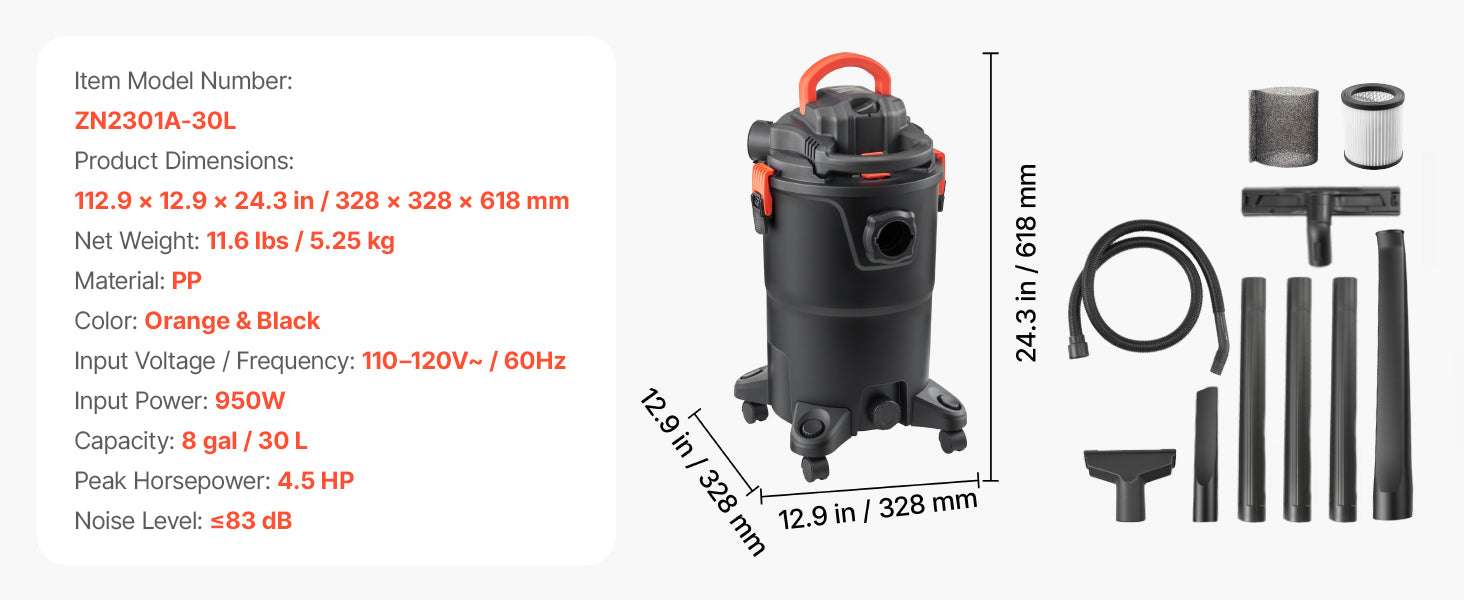 Dry Shop Vacuum with Strong Suction and Multi-Nozzle Cleaning-10L / United States