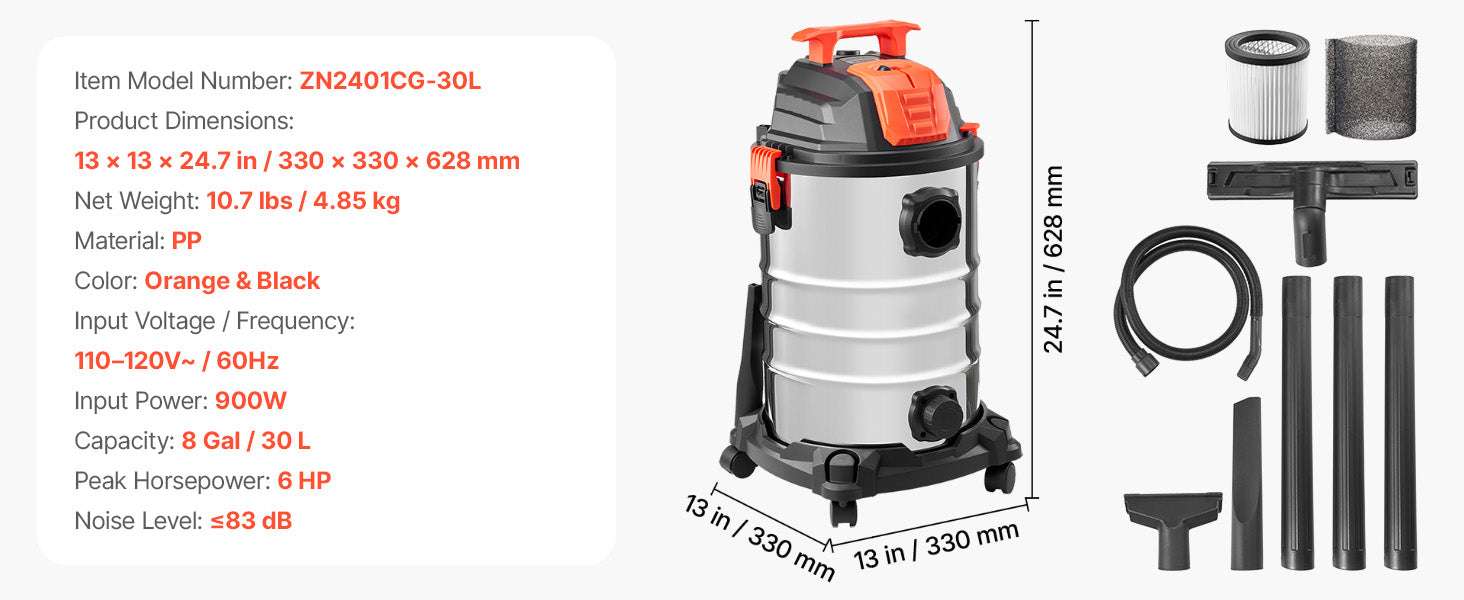 Dry Shop Vacuum with Strong Suction and Multi-Nozzle Cleaning-10L / United States