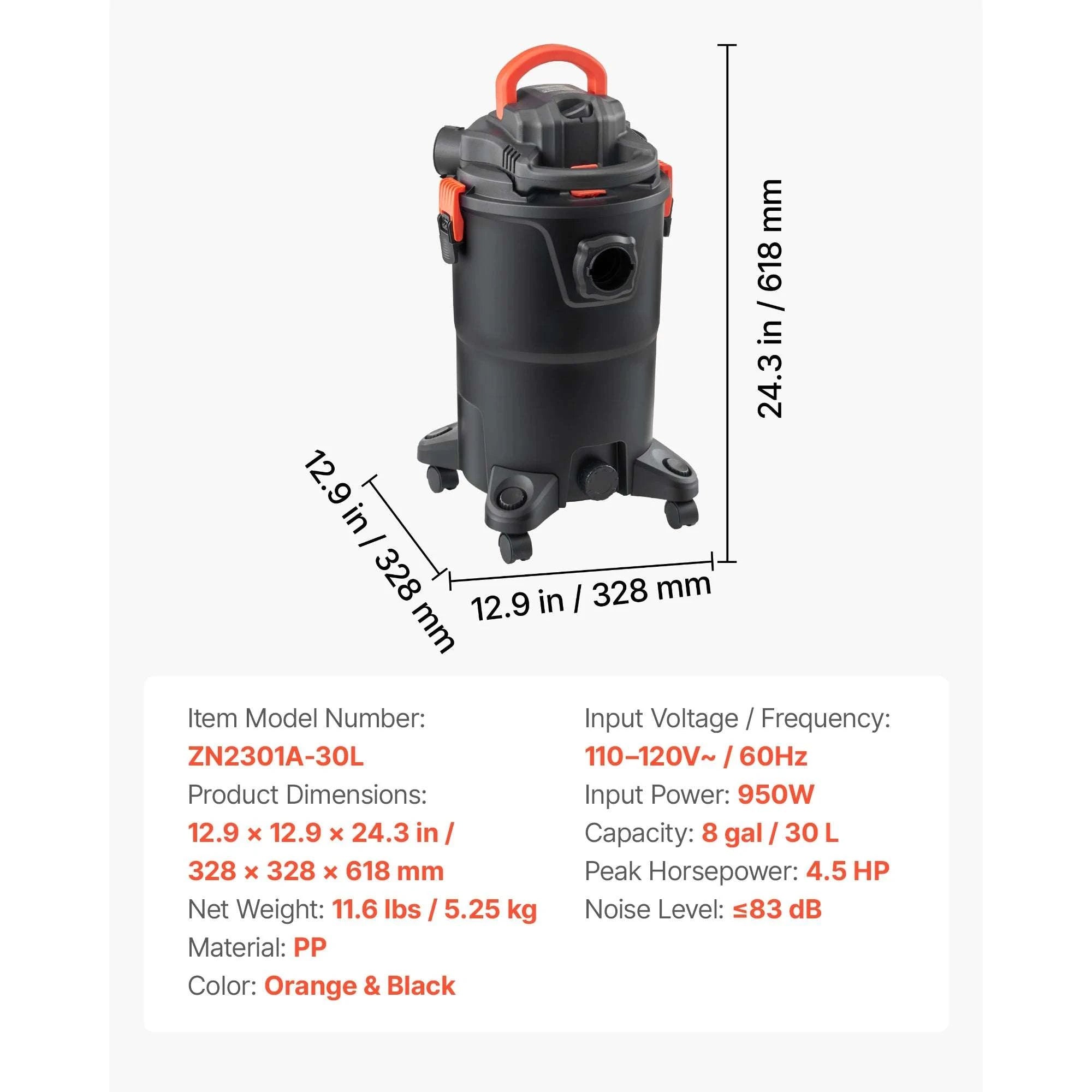 Dry Shop Vacuum with Strong Suction and Multi-Nozzle Cleaning-10L / United States