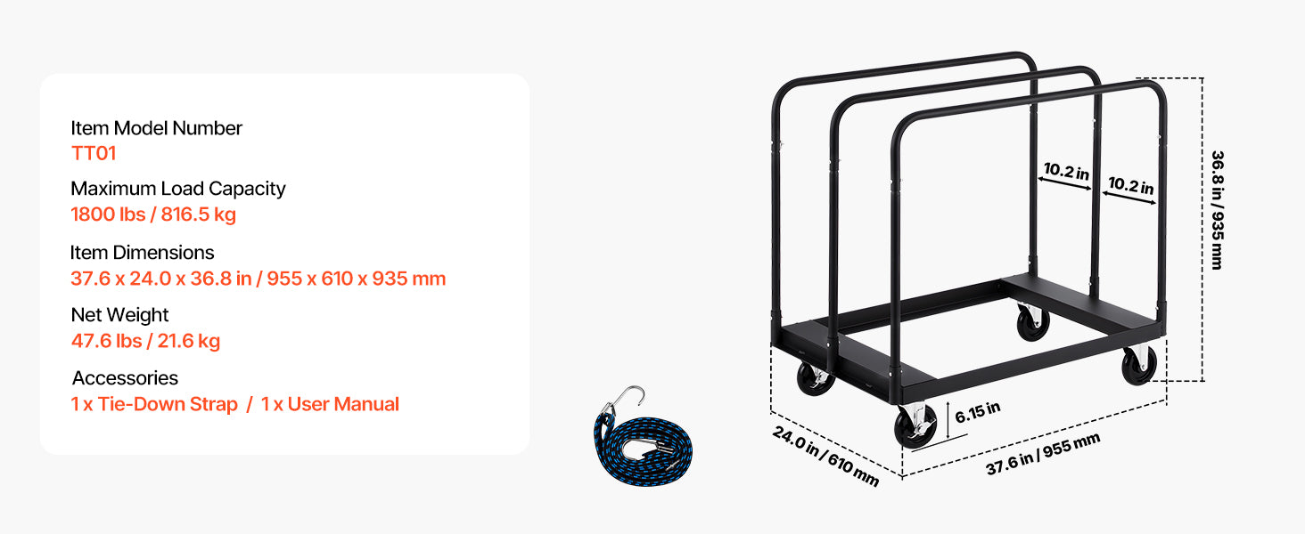 1800 lbs gipszkarton szállító kocsi kerekekkel és rögzítőpánttal