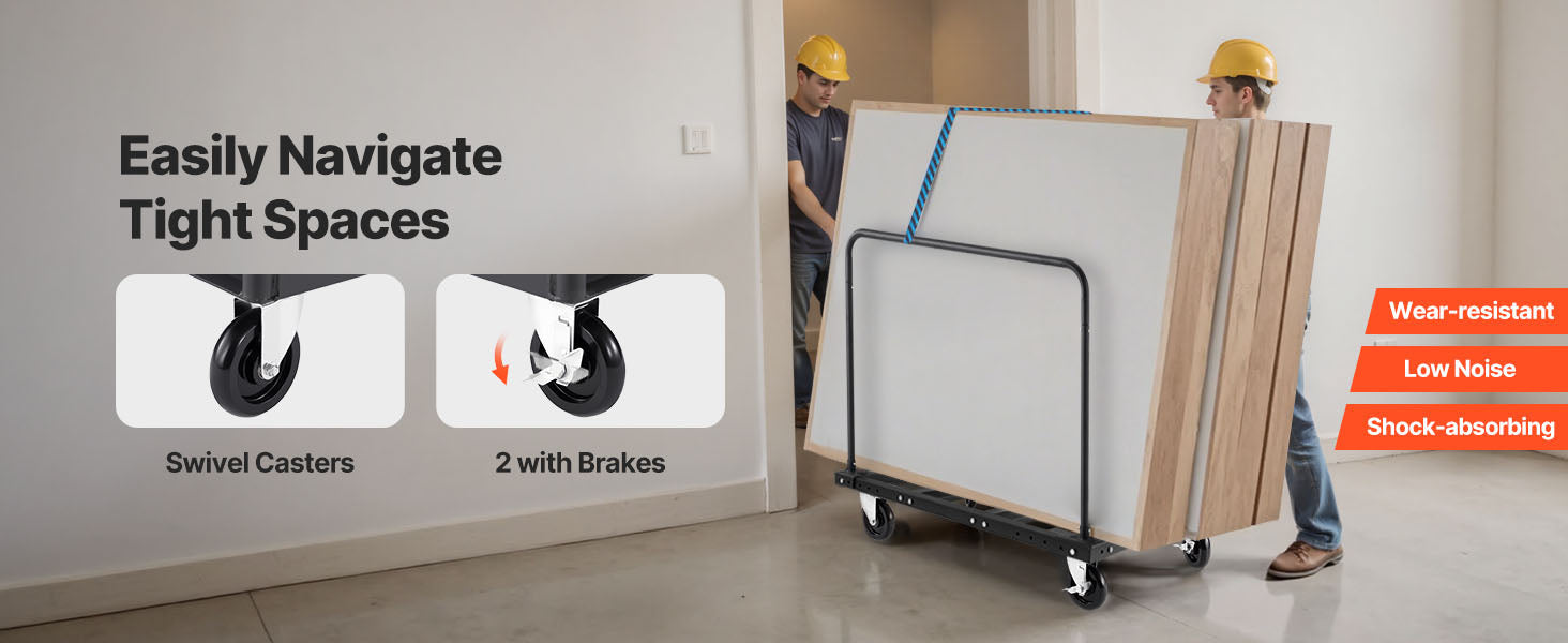 1800 lb Drywall Panel Dolly Cart with Swivel Casters & Strap