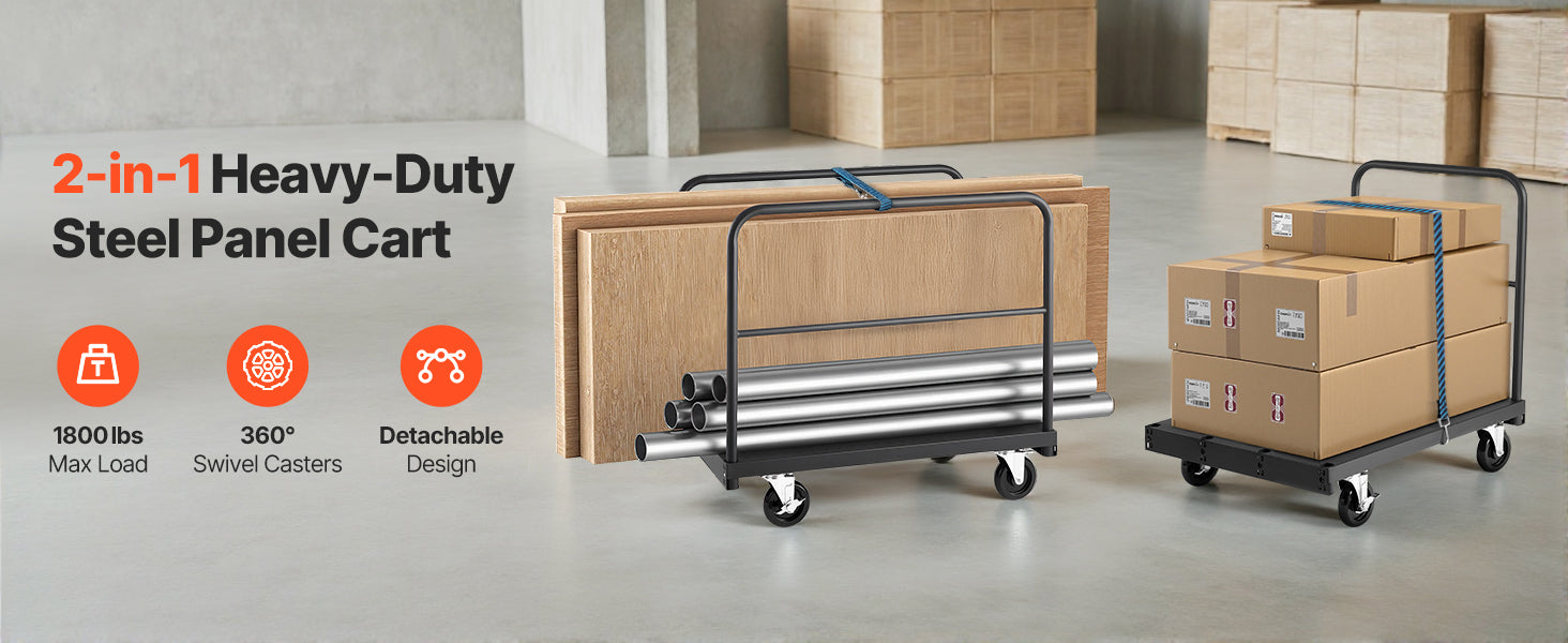 2-in-1 Drywall Cart Dolly 1800 lbs Steel Panel Truck 36x24 Platform