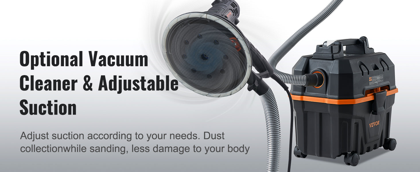 SucceBuy Drywall Sander Variable Speed 1200-2300 RPM Wall Sander with Automatic Vacuum Dust Collection System Double LED Lights