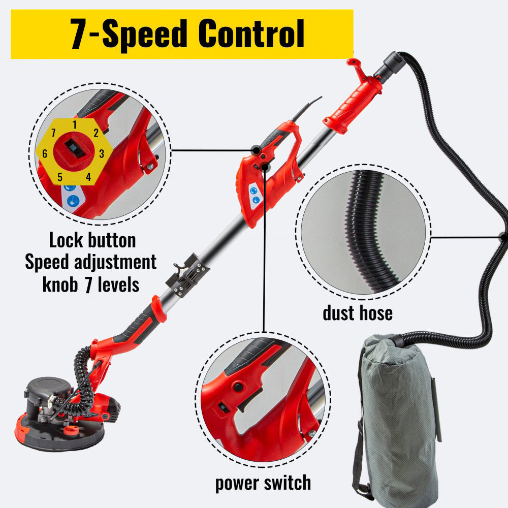 850W Electric Drywall Sander with Variable Speed & Dust Collection