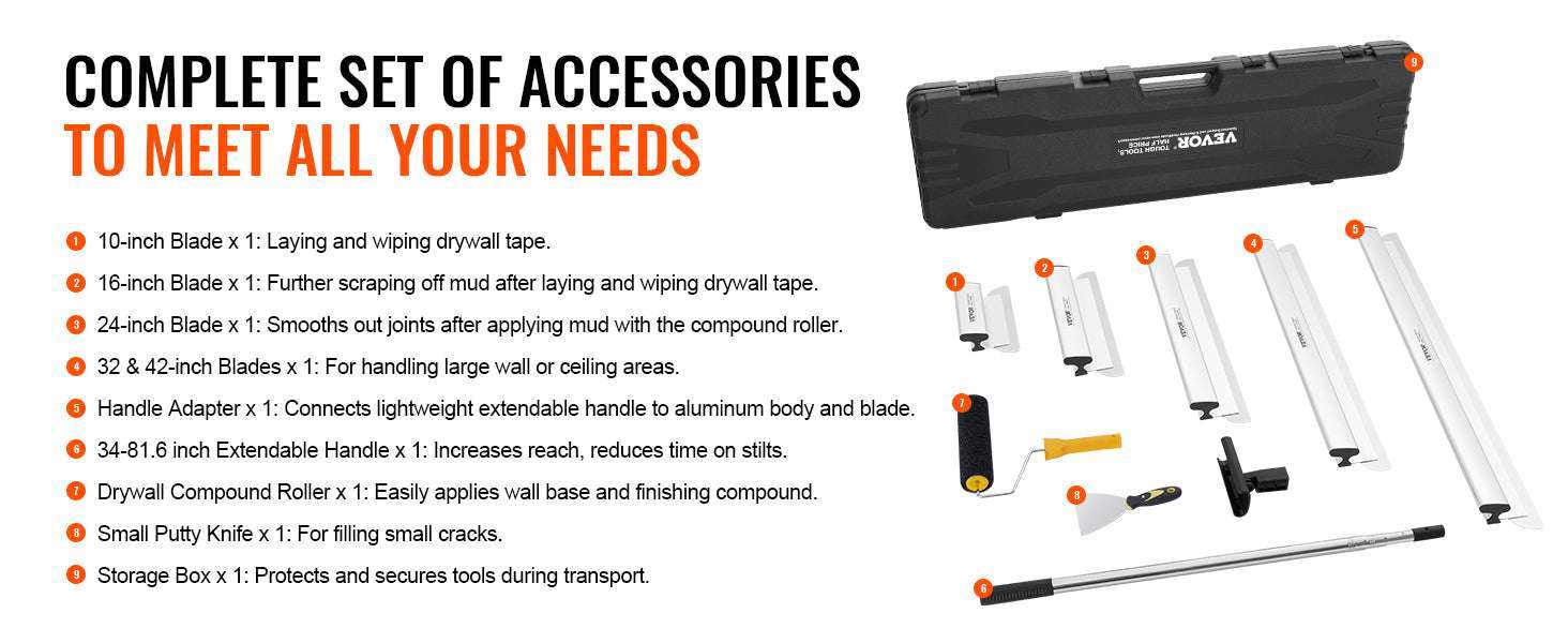 Drywall Skimming Blade Set with Extension Pole 10–40 Inch Kit-5pcs 10 16 24 32 40 / United States