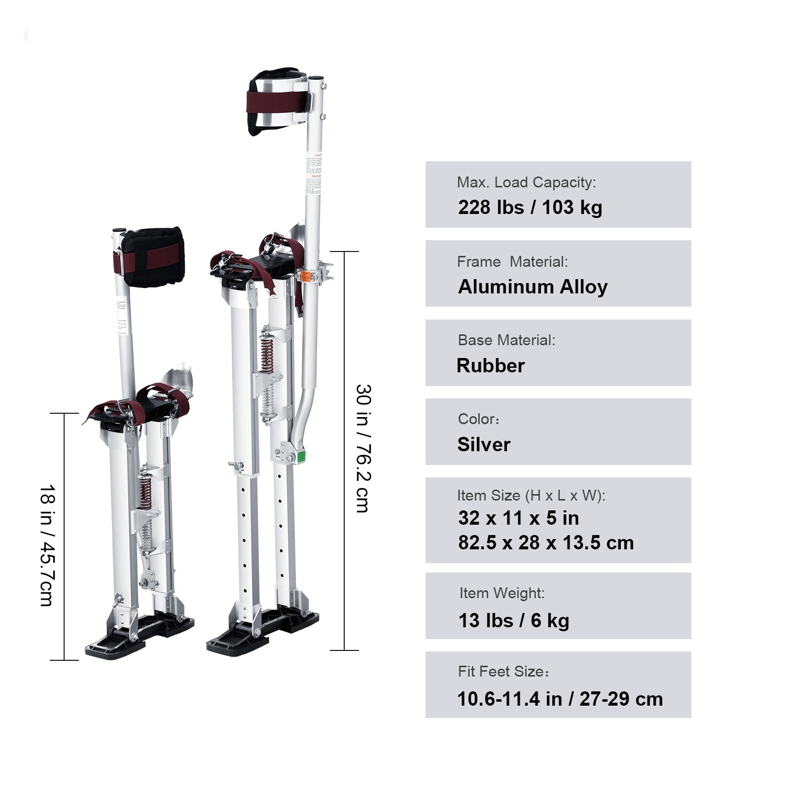 Adjustable Drywall Stilts 18–30" / 36–50" Aluminum Work Stilts