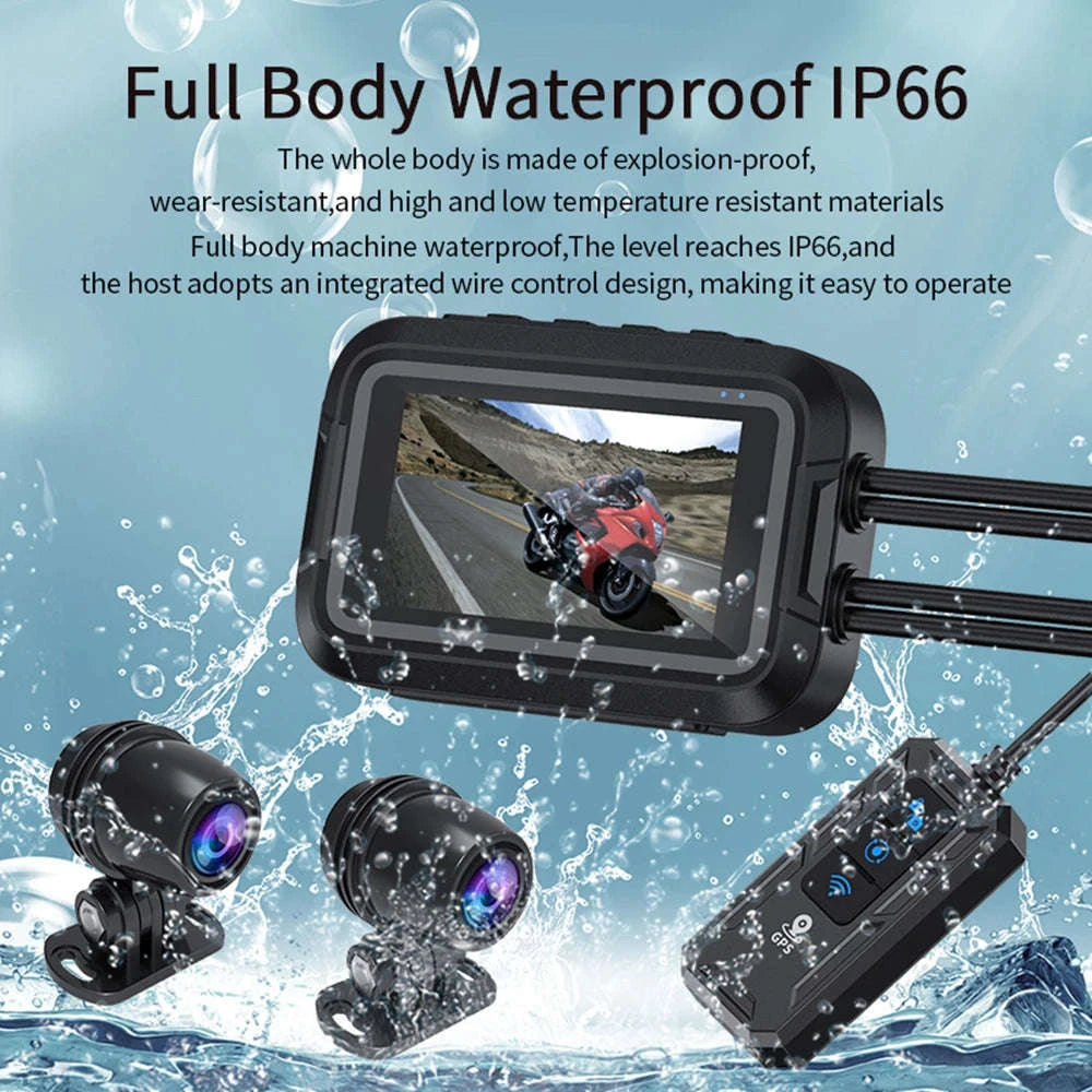 Dual 1080P Motorcycle Dash Cam Front Rear WiFi GPS Recorder-WiFi-GPS / 64G