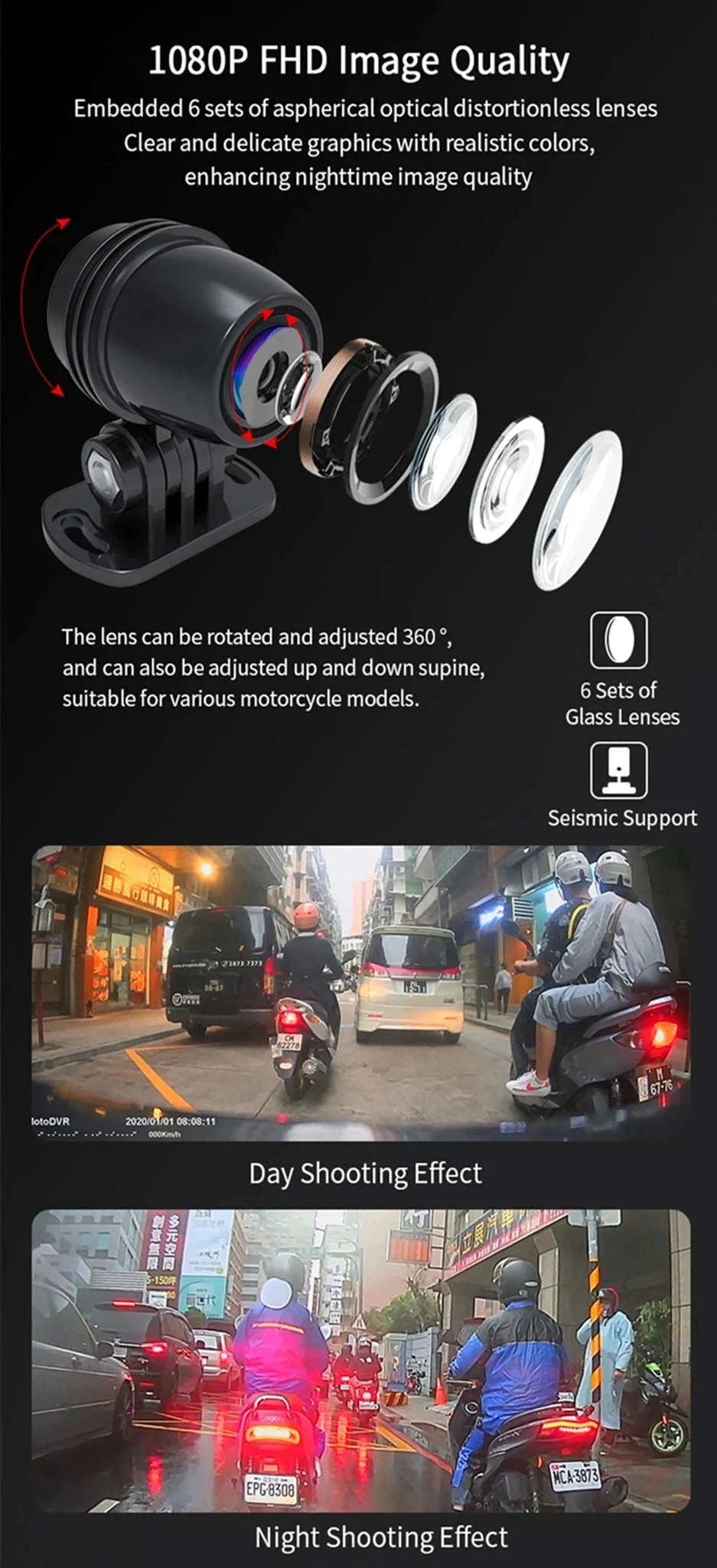 Dual 1080P Motorcycle Dash Cam Front Rear WiFi GPS Recorder-WiFi-GPS / 64G