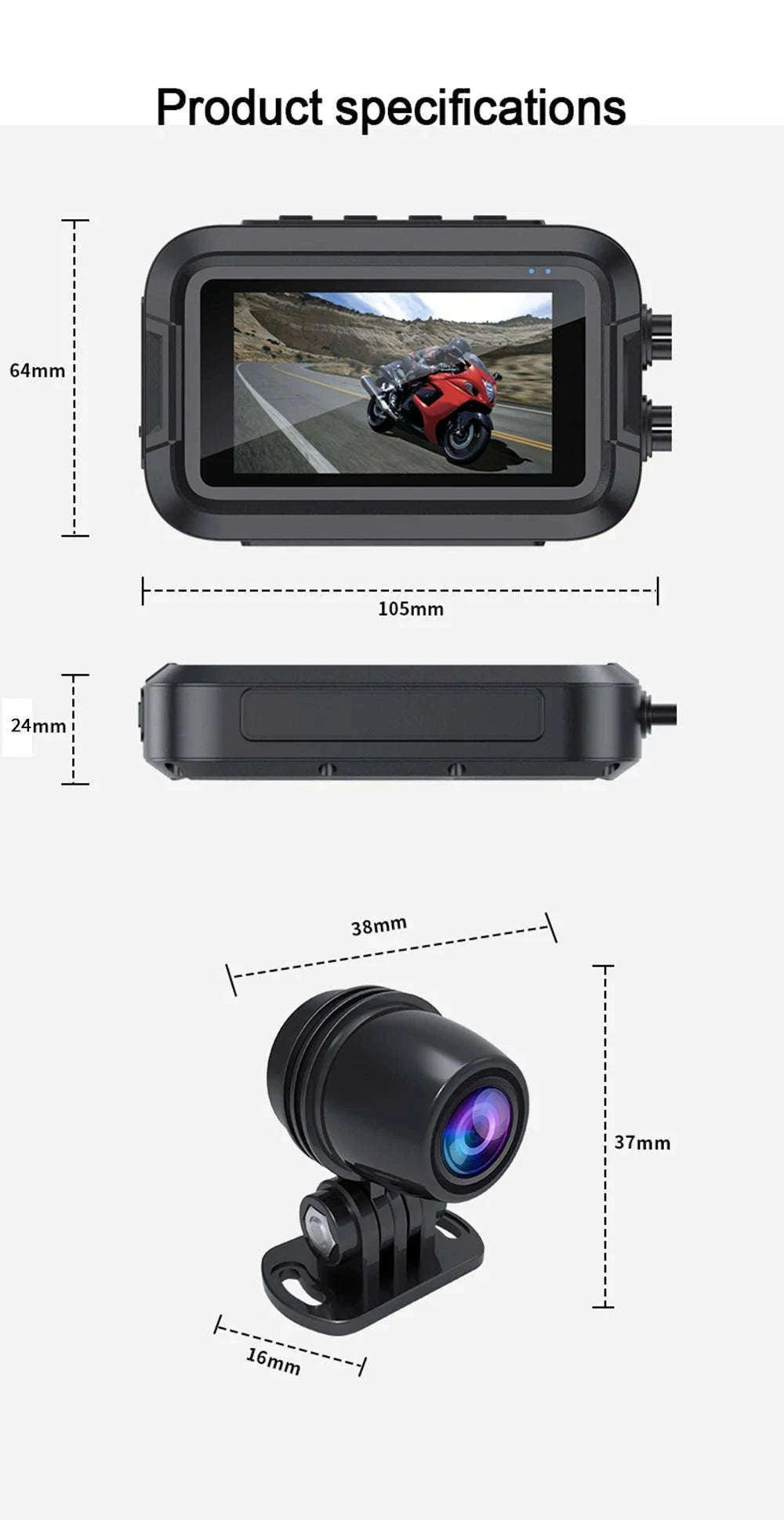 Dual 1080P Motorcycle Dash Cam Front Rear WiFi GPS Recorder-WiFi-GPS / 64G