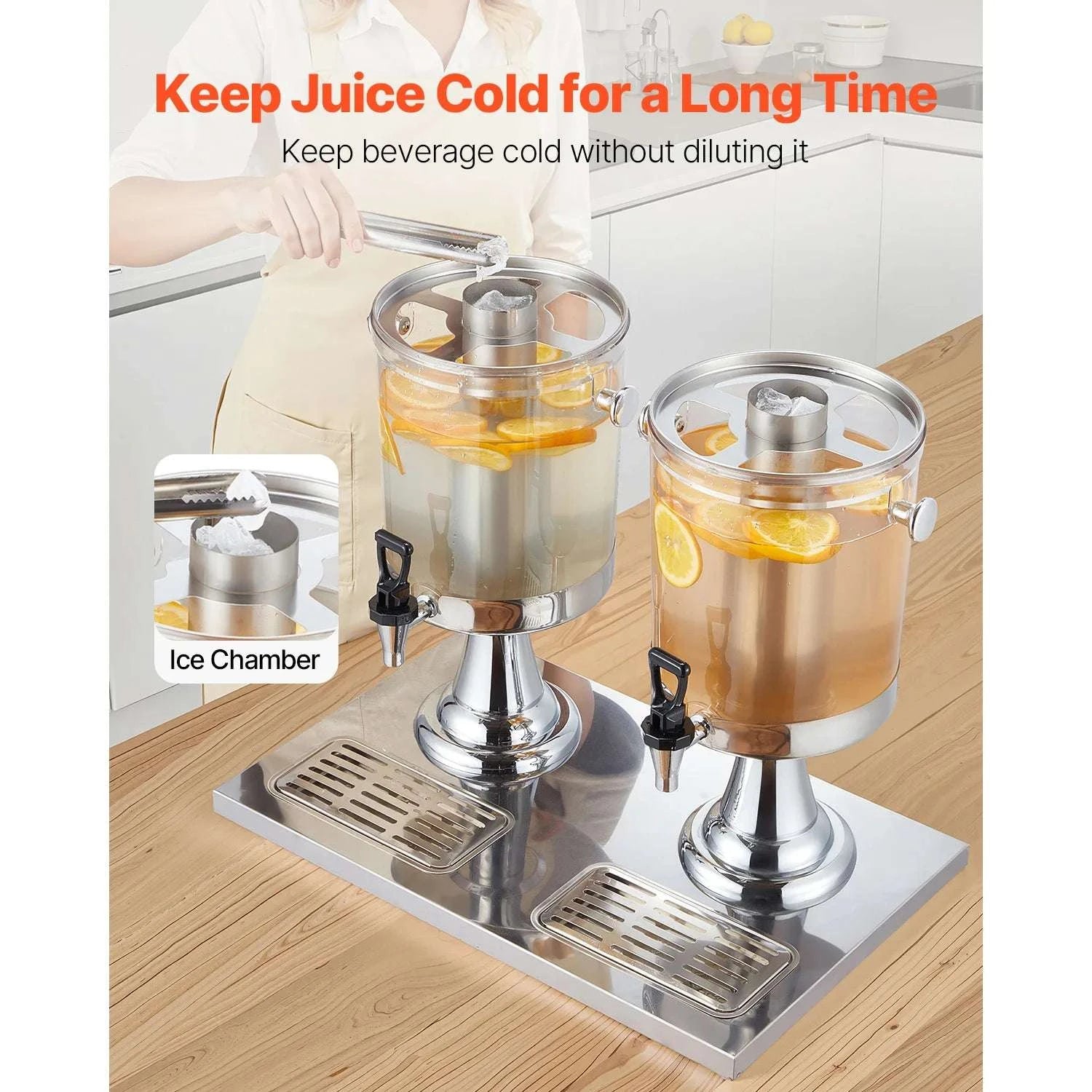 Dual Beverage Dispenser 4.2 Gallon with Ice Chamber & Spigots-2.2gal 8L / United States