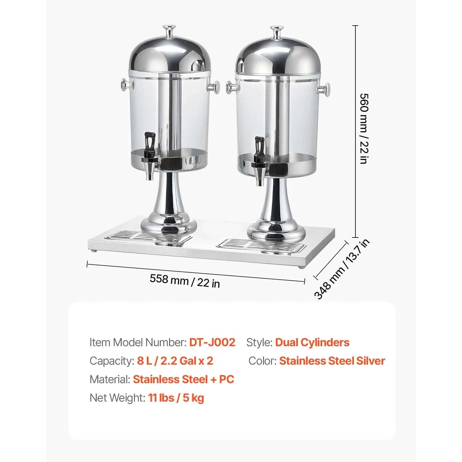 Dual Beverage Dispenser 4.2 Gallon with Ice Chamber & Spigots-2.2gal 8L / United States