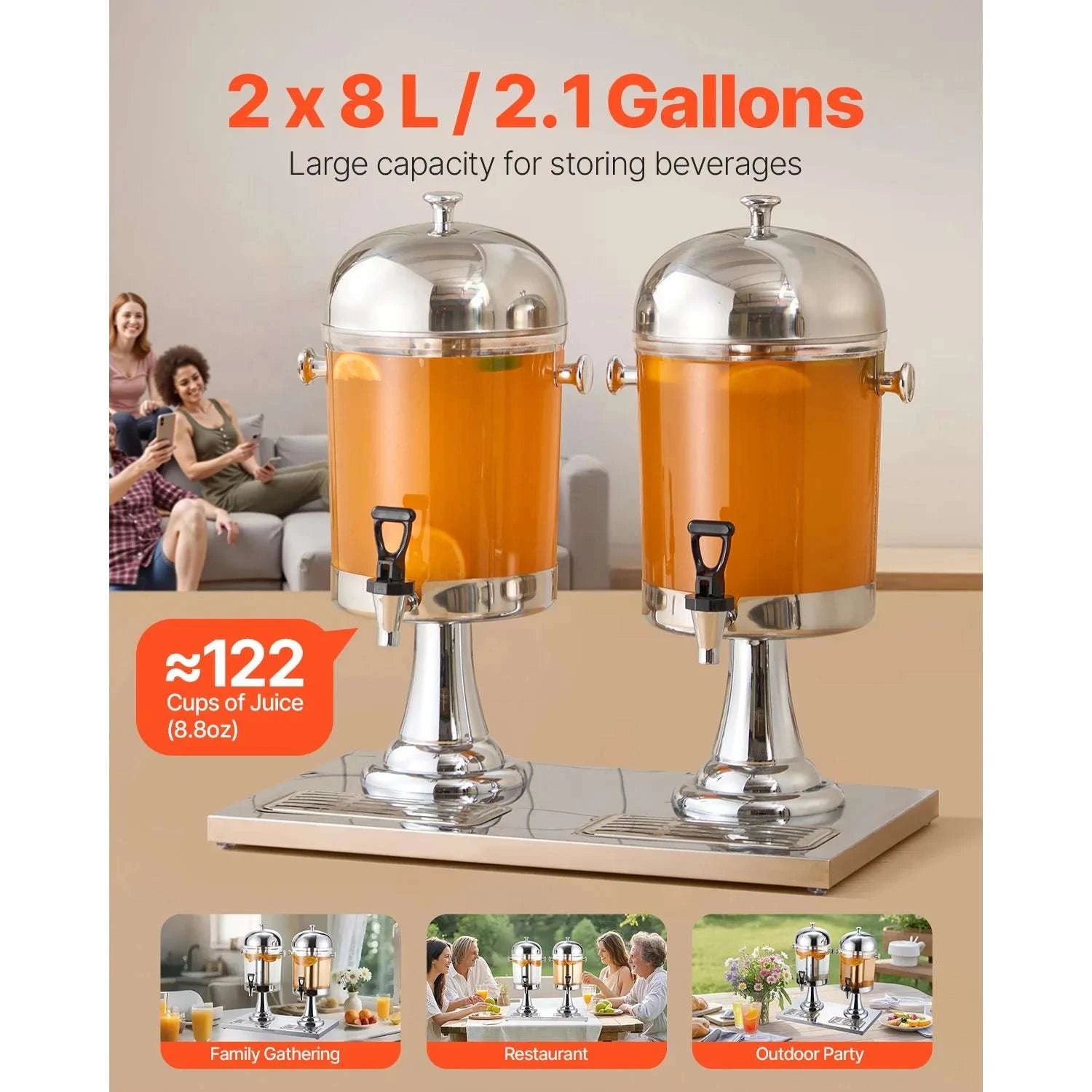 Dual Beverage Dispenser 4.2 Gallon with Ice Chamber & Spigots-2.2gal 8L / United States