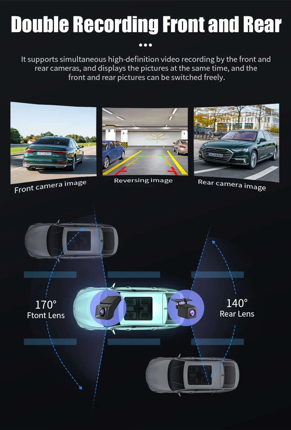 Dual Camera Car DVR for Android Auto with 1080P Recording-Daul Lens / No TF Card