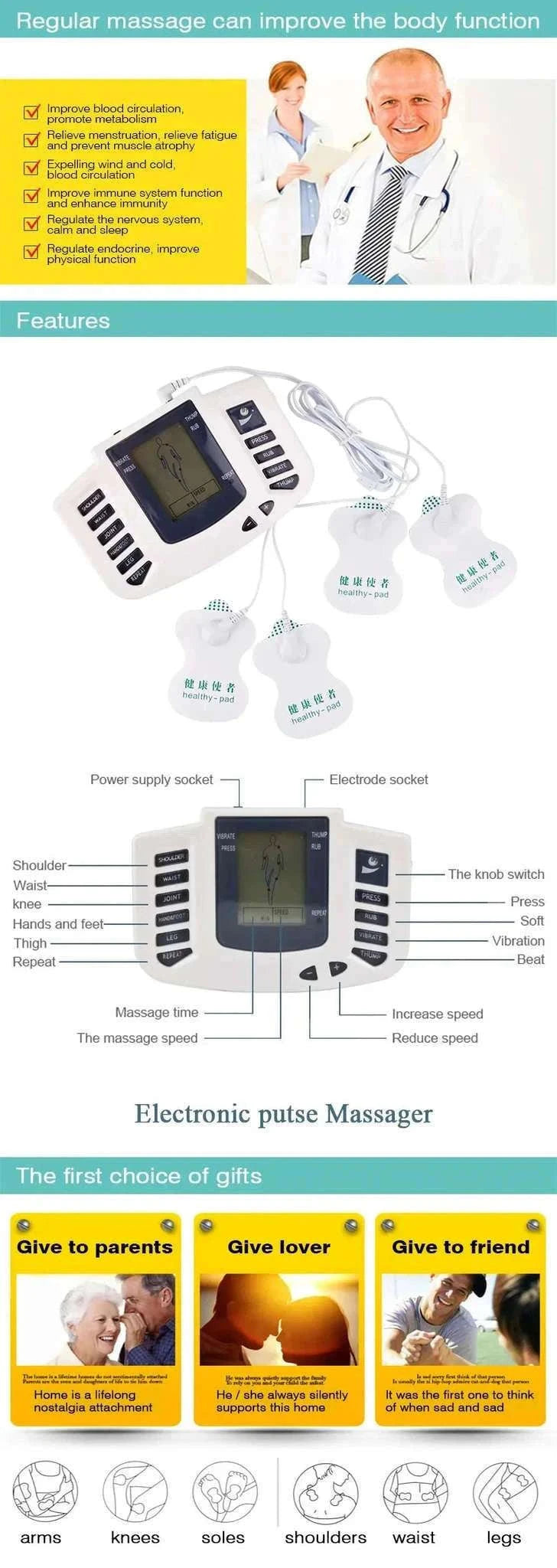 Dual Channel TENS Pulse Body Massager with EMS Stimulation-Slippers