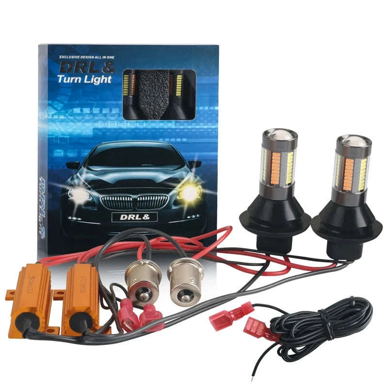 Dual Color LED Bulbs 2-Pack for Turn Signal and DRL-7440 W21W T20 / White Yellow
