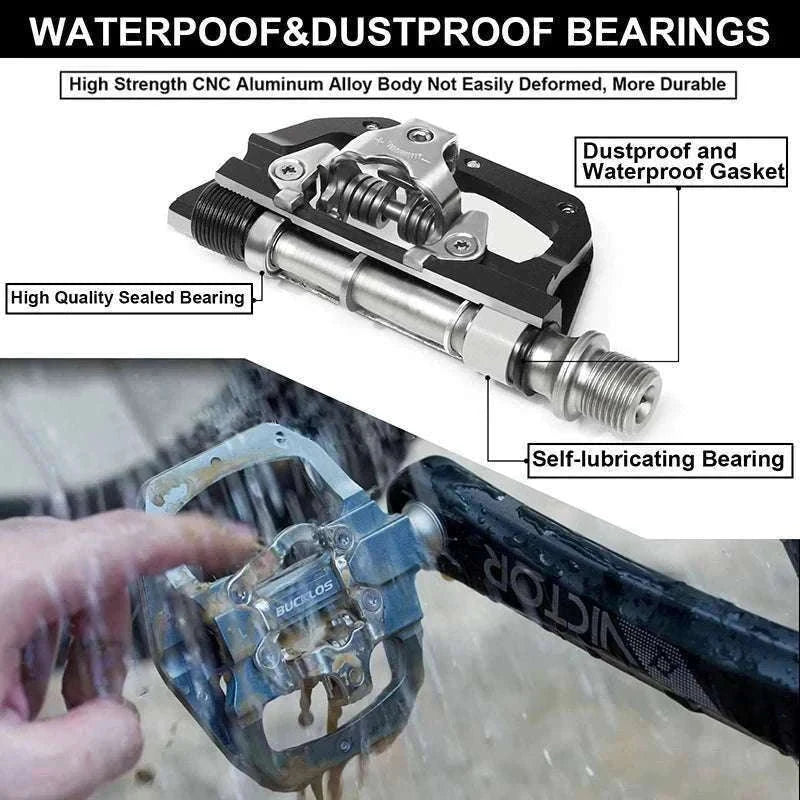 Dual Function SPD Bike Pedals with Sealed Bearings for MTB & Road-Black
