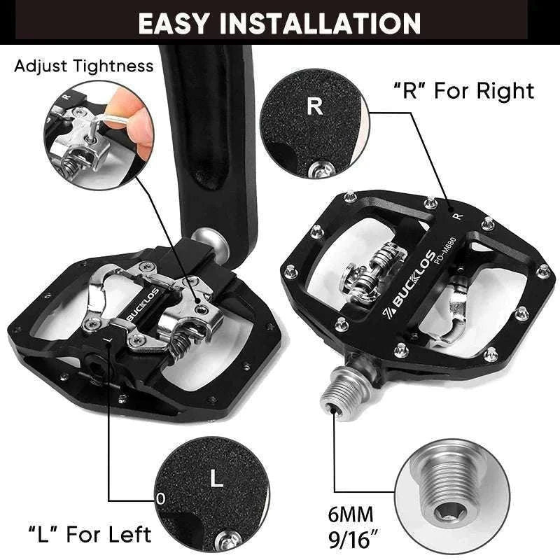 Dual Function SPD Bike Pedals with Sealed Bearings for MTB & Road-Black