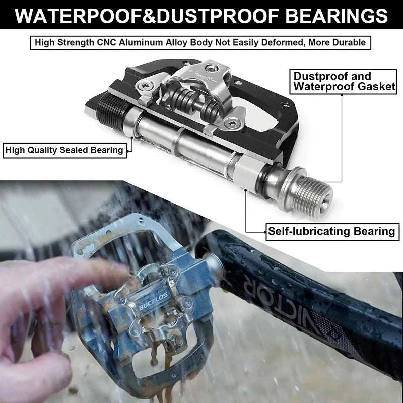 Dual Function SPD Bike Pedals with Sealed Bearings for MTB & Road-Black