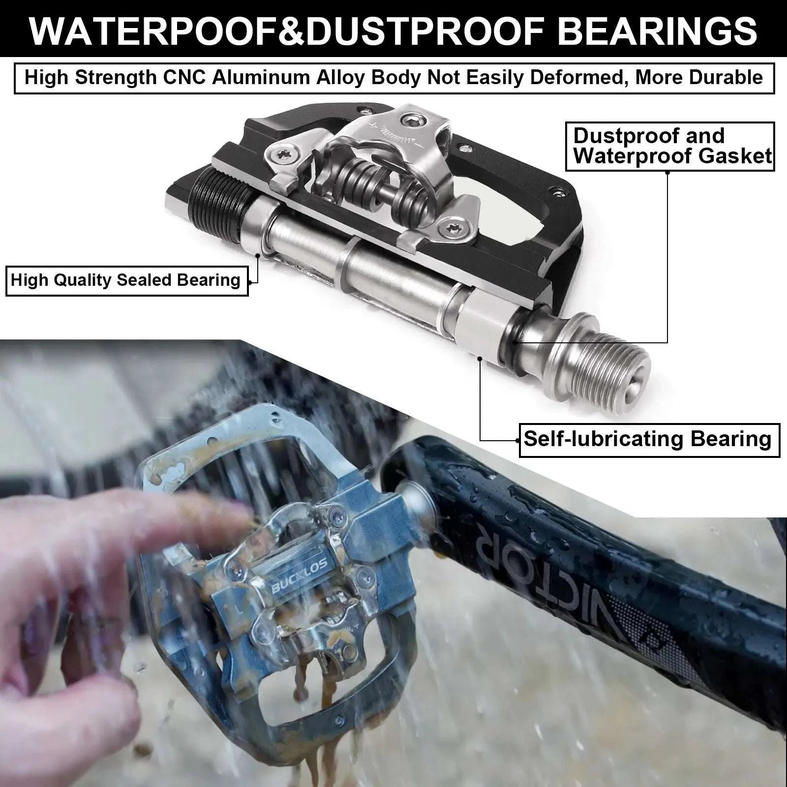 Dual Function SPD Bike Pedals with Sealed Bearings for MTB & Road-Black