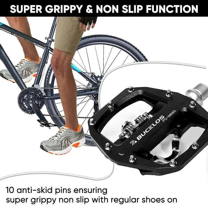 Dual Function SPD Bike Pedals with Sealed Bearings for MTB & Road-Black