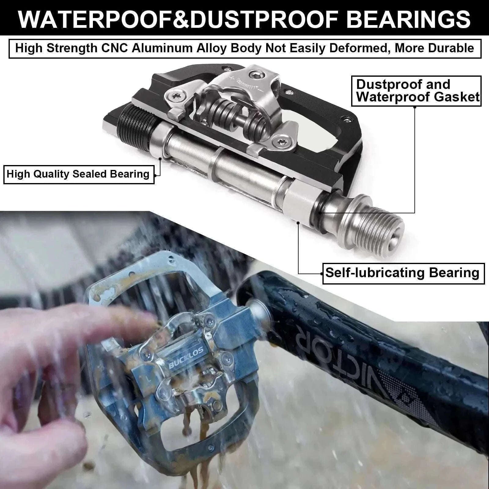 Dual Function SPD Bike Pedals with Sealed Bearings for MTB & Road-Black