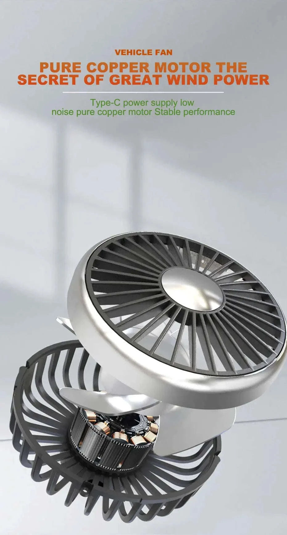 Dual Head USB Car Fan with LED Light-Dual head fan