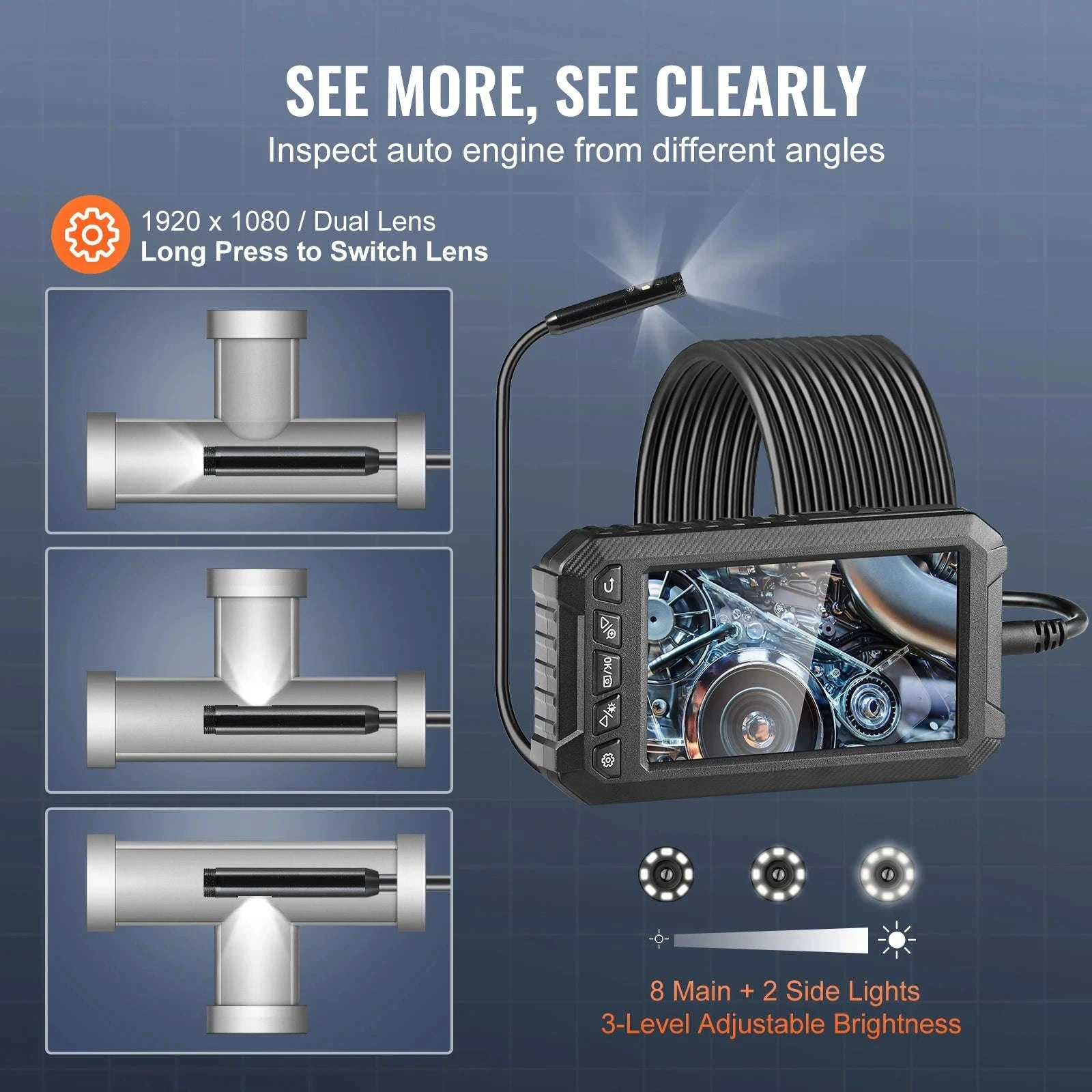 Dual Lens Endoscope Camera 1080P with 5" Screen & 49.2FT Cable-15M Cable / Poland