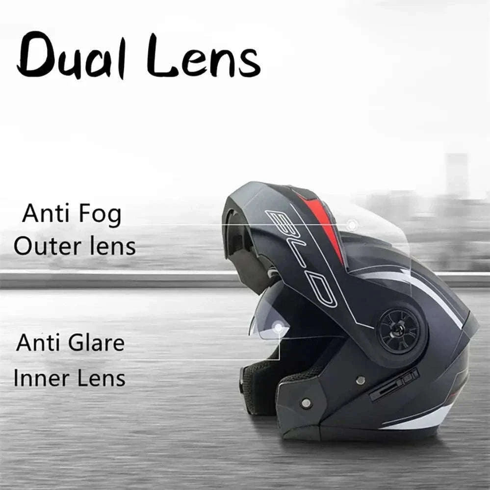 Dual Lens Flip-Up Full Face Motorcycle Helmet Modular ABS Design-