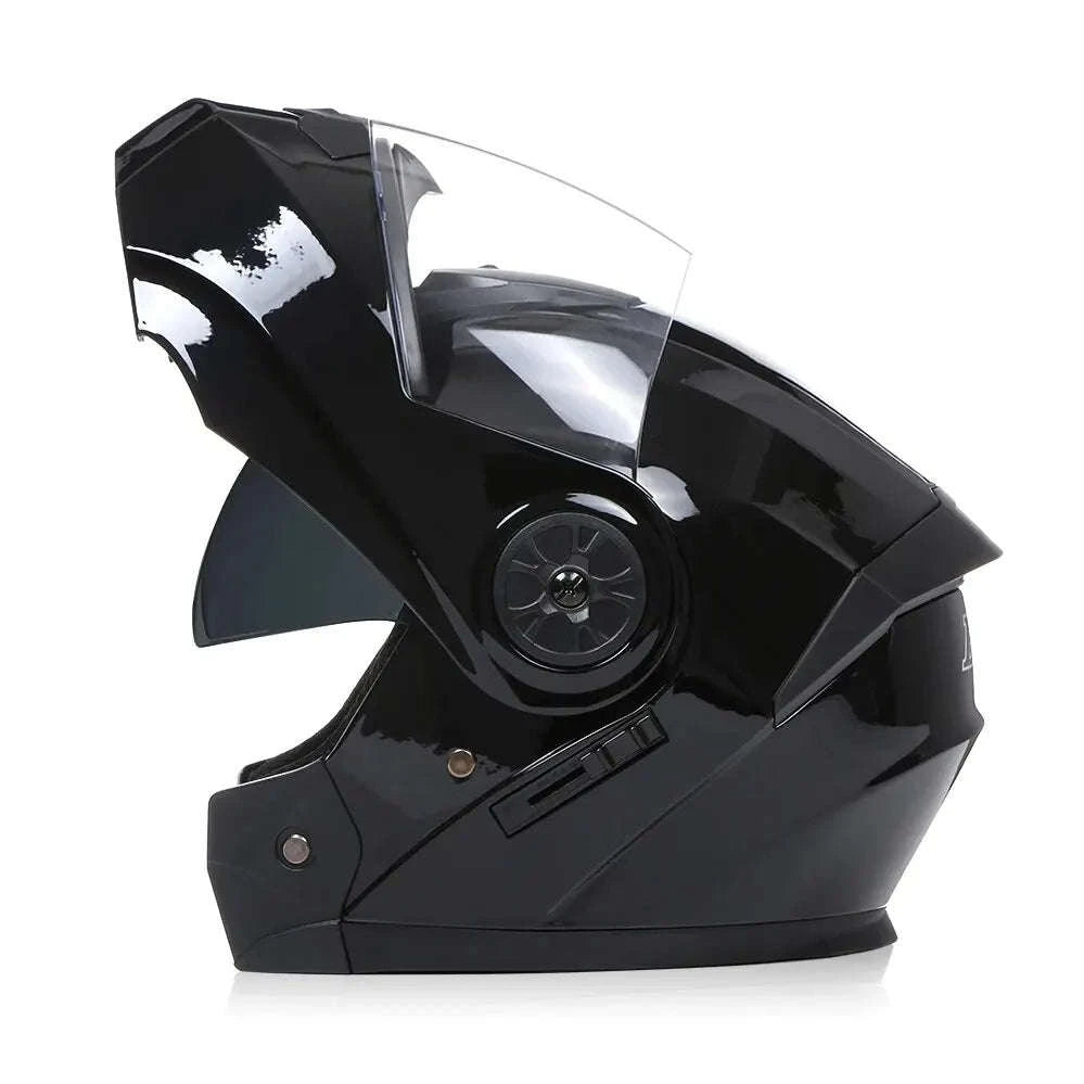 Dual Lens Flip-Up Full Face Motorcycle Helmet Modular ABS Design-gold black sun glass / L
