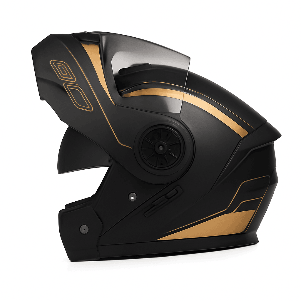 Dual Lens Flip-Up Full Face Motorcycle Helmet Modular ABS Design-gold black sun glass / L