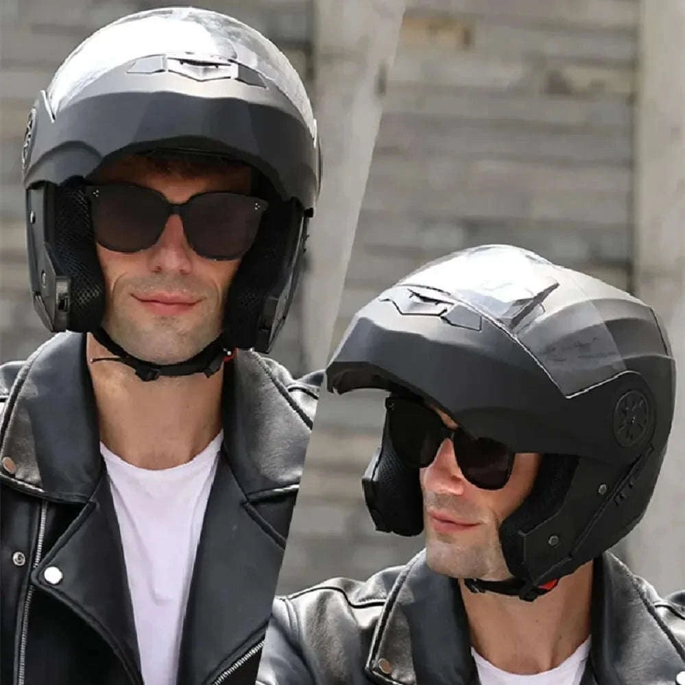 Dual Lens Motorcycle Helmet-matte black / M