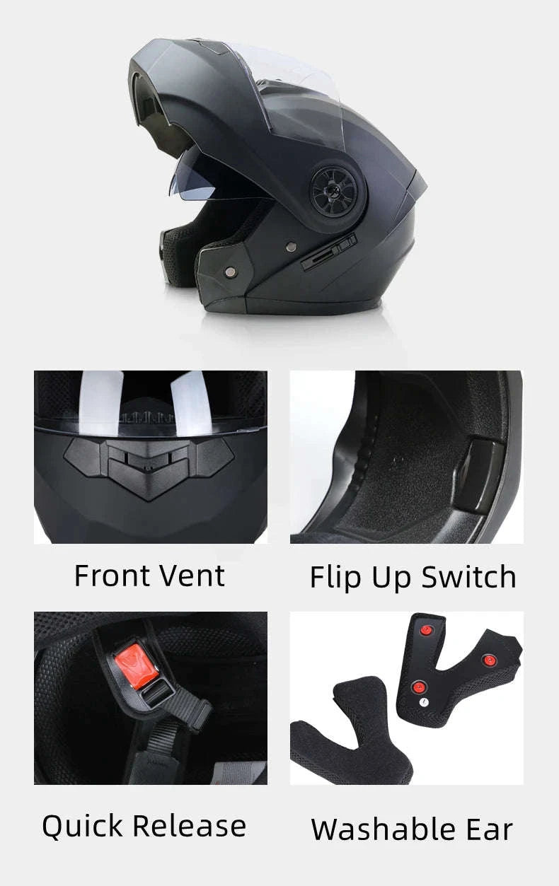 Dual Lens Motorcycle Helmet-matte black / M