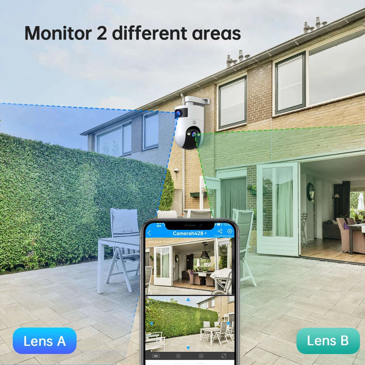 Dual Lens PTZ WiFi Security Camera with Auto Tracking & Audio-1080P / UK Plug / China Mainland